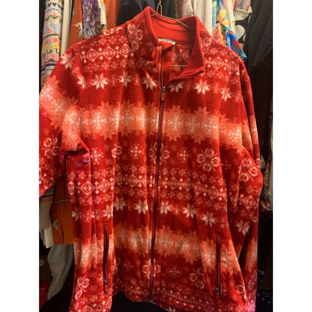 Talbots Womens Fair Isle Print Front Zip Fleece Jacket